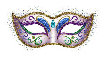 Mardi Gras Mask with Purple, Green, Blue and and Gold Decorations