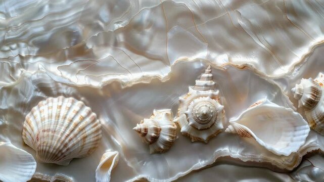 Video A detailed view of shells arranged on a clean white surface
