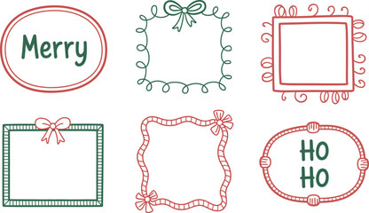 Charming hand-drawn christmas frames and borders in festive red and green colors vector