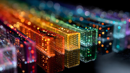 Abstract data blocks with bokeh lights