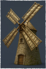 Medieval Stone Windmill Fantasy Illustration