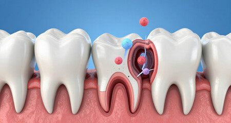 3D illustration of a scalp biopsy needle penetrating skin layers high quality render photorealistic detailed anatomy biology healthcare medical concept science visualization