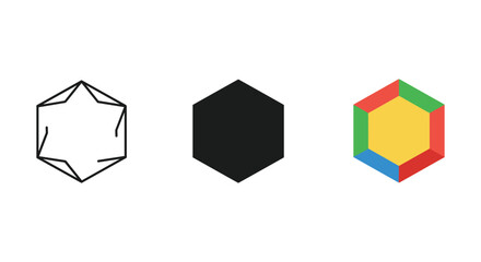 Different hexagon shapes with various colors and designs