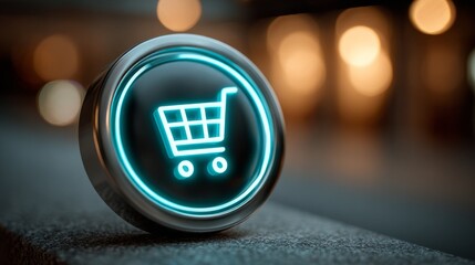 Obraz premium Glowing shopping cart icon on futuristic button