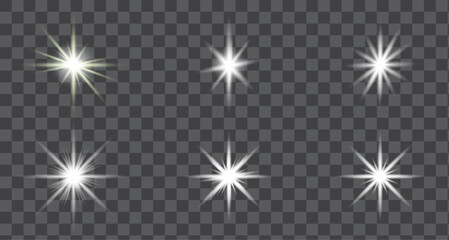 Set of Glowing white sparkle, white Star vector, len flare, twinkling and flashing lights, White Sunlight, white sparkling. Great for Christmas, festive party overlay
