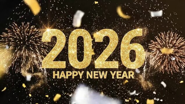 A brilliant golden spark burst, illuminating 2026, symbolizing a bright future anda  new beginning
