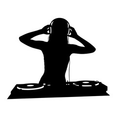 vector silhouette of a DJ performing against a white background