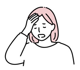 ため息をつくイライラした女性の線画イラスト｜ストレス