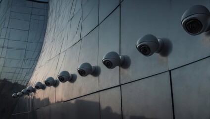 Security cameras mounted on a modern building facade