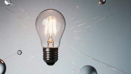 Illuminating idea; glowing lightbulb, surrounded by light streaks and orbs