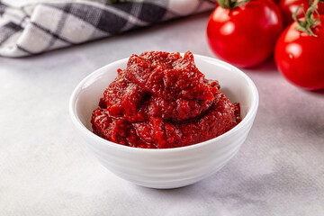 Red organic fresh tomato paste