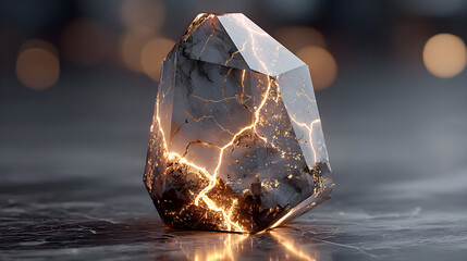 Fractured crystal with golden energy