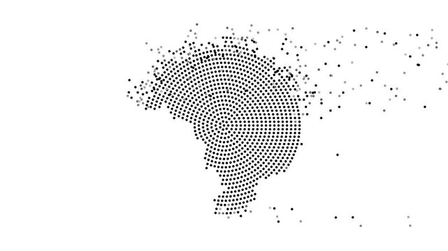 Brazil Map Forming from Flying Dots in Gray to Black