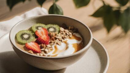 Healthy breakfast bowl with fruit and granola