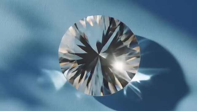 Abstract transparent object with shadow on a blue surface