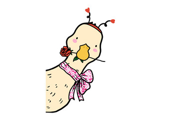 Cute Goose Holding Red Rose with Pink Bow illustration Sublimation Design