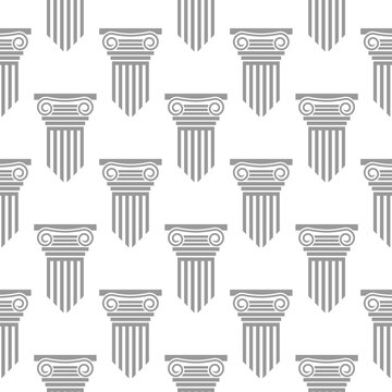 Greek and roman ancient columns seamless pattern isolated on white background