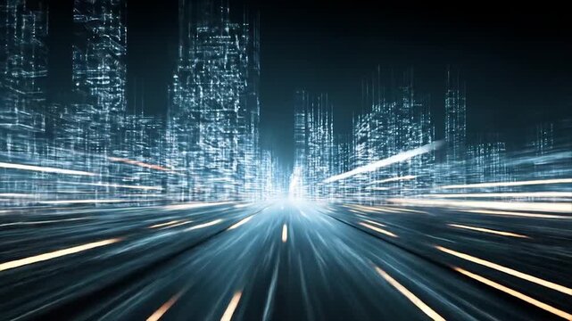 Abstract digital city with light trails and motion blur futuristic concept