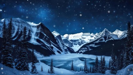 Winters Embrace - Snow-Kissed Mountains Under a Starry Sky.
