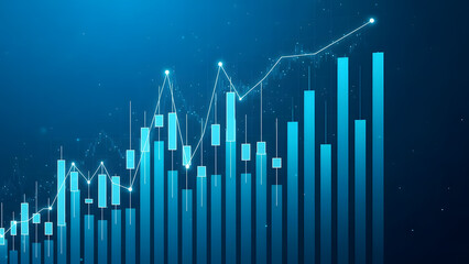 Business financial market chart illustration showing stock growth line data on a black city background