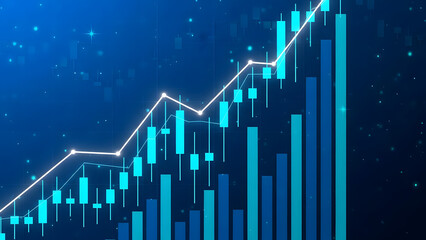 Blue 3D bar graph with an upward arrow illustrating business growth, financial success, and market progress for increased sales and profit