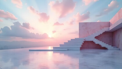 Elevated Futuristic Terrace Standing Peacefully Above Glossy Minimal Ground