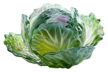 Green crystal glass cabbage with layered translucent leaves and detailed veining