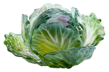 Green crystal glass cabbage with layered translucent leaves and detailed veining
