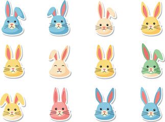 Whimsical Variety of Colorful Easter Bunny Head Stickers