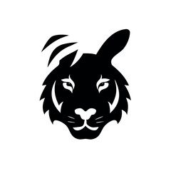 Creative Tiger Face and Rabbit Face Fusion in Minimal and Expressive Art Style Vector illustration