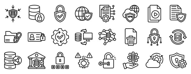 Data Protection Icon Set Collection Outline Style. Vector illustration.