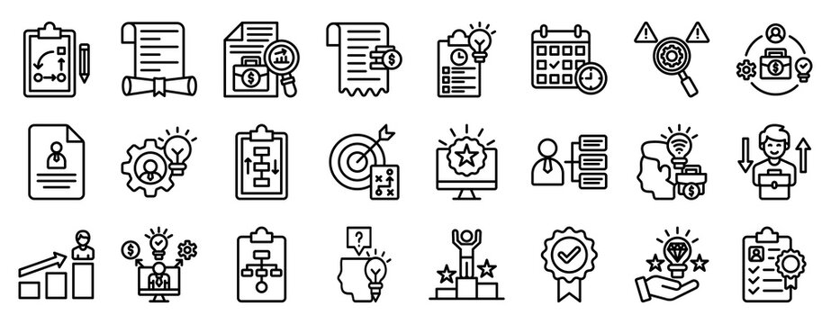 Task Evaluation Icon Set Collection Outline Style. Vector illustration.