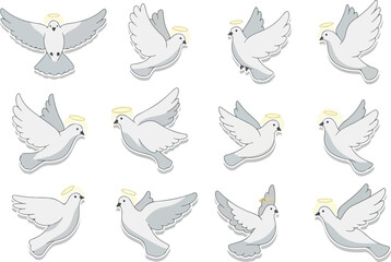 Dove Collection Elegant Vector Set of Peace Symbols with Halos for Design