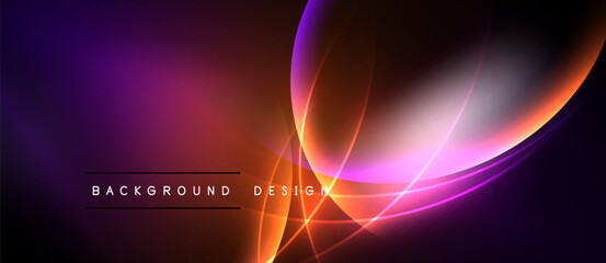 Abstract vibrant background. Orange, purple hues blend with glowing lines. Modern design element for digital projects.