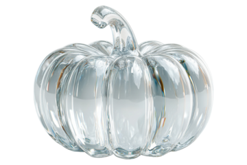 Clear crystal glass pumpkin with curved stem and polished ribbed surface