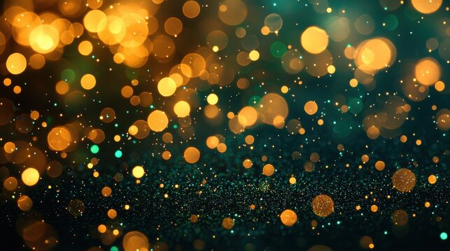 Laser speckle dynamics bokeh effect coherent light interference circular patterns golden emerald illumination optical phenomena abstract background design