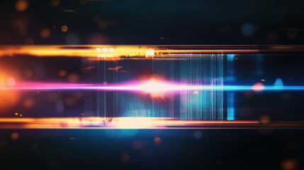 Abstract holographic light refraction with scratched film texture overlay, rainbow grainy retro gradients