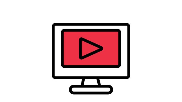 Animated Monitor Screen Video Play Button Icon. Motion icons suitable for web, technology, business, and entertainment.