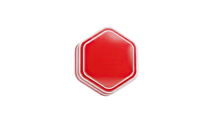 Red Hexagon Button with Glossy Effect on White Background