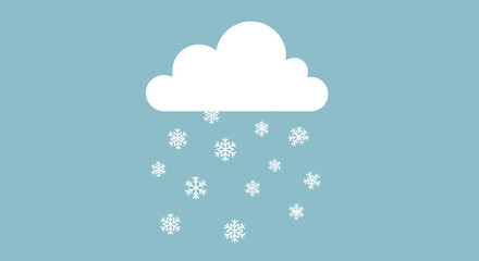 Simple white cloud icon producing falling white snowflakes against a light blue background