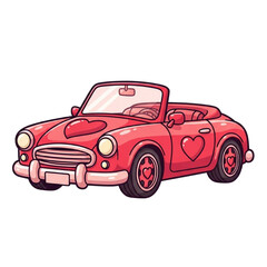 Fototapeta premium Cute Valentine Convertible Car Cartoon Vector with Heart Decorations