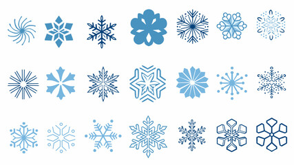 Snowflake Icon Collection in Minimal Flat Style for Winter Season