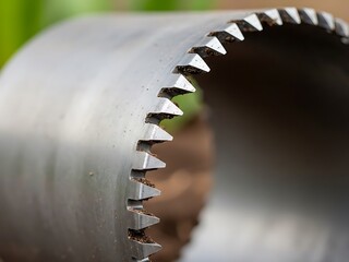 Close-up of Metal Hole Saw with Sharp Teeth for Woodworking projects