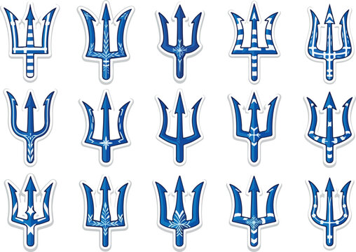 Barbados Trident Collection Nautical Vector Icons with Blue and White Designs