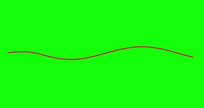 Cartoon animation of waving red line thin left pin on green screen. Geometric motion design graphic greenbox background element good for explainer, overlay. Physics, science, video motion element.