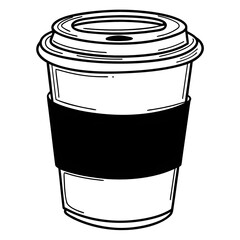 Minimal Takeaway Coffee Cup with Lid and Blank Label — Clean Continuous Line Vector Illustration
