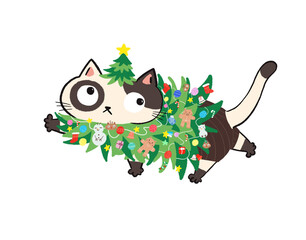 Cute Christmas Cat Dressed as a Decorated Christmas Tree 