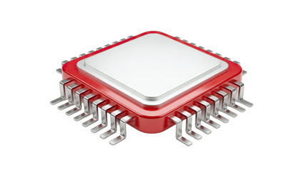 Red CPU Processor Isolated on White Background