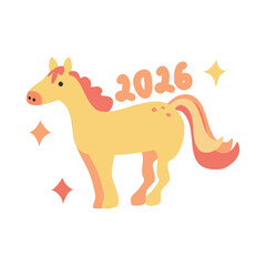 Cute Pastel Fire Horse Zodiac 2026 Illustration