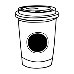  Takeaway Coffee Cup with Lid and Banner-Style Label — Minimalist Continuous Line Vector Illustration
